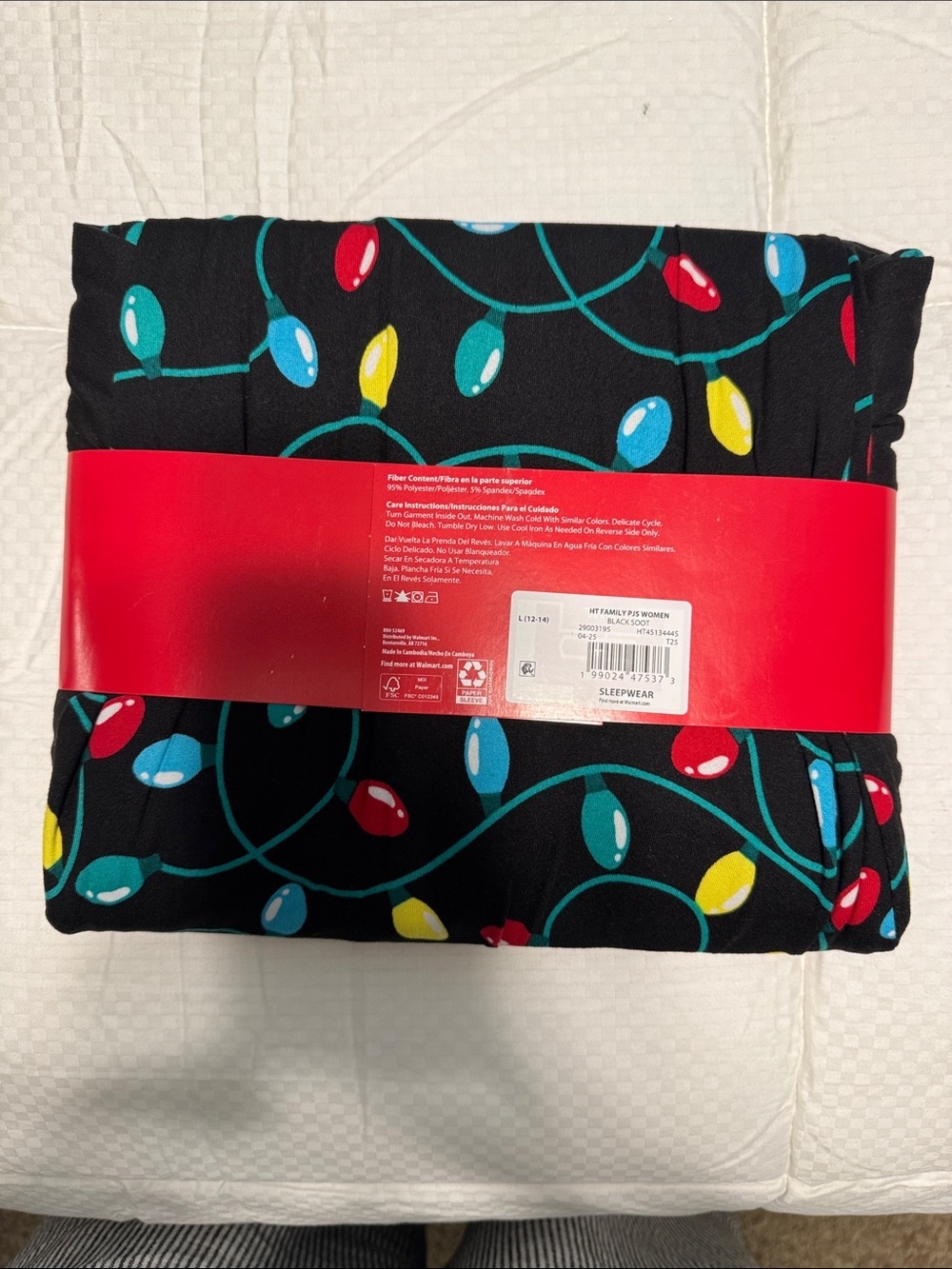 Holiday Time Women’s Black Pajama Set with Colorful Holiday Lights - Picture 2 of 3